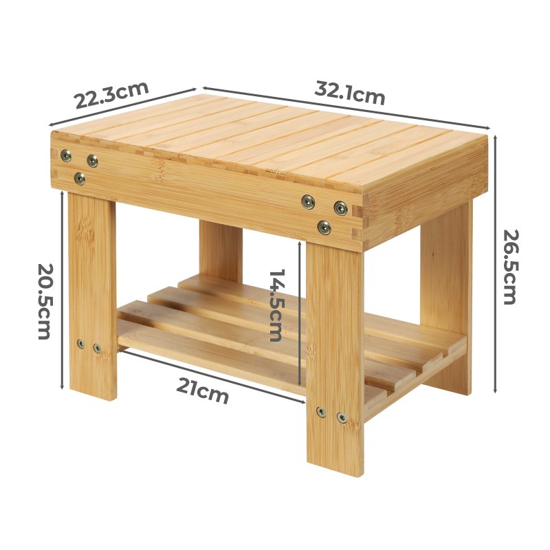 Levede Bamboo Stool Footrest Bathroom 2-Tier Shower Stool Bench Shoe Rack Seat