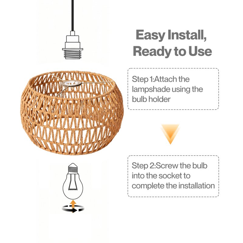 Emitto Lamp Shade Boho Paper Rope Light Shade Metal Frame for Bedroom Yellow