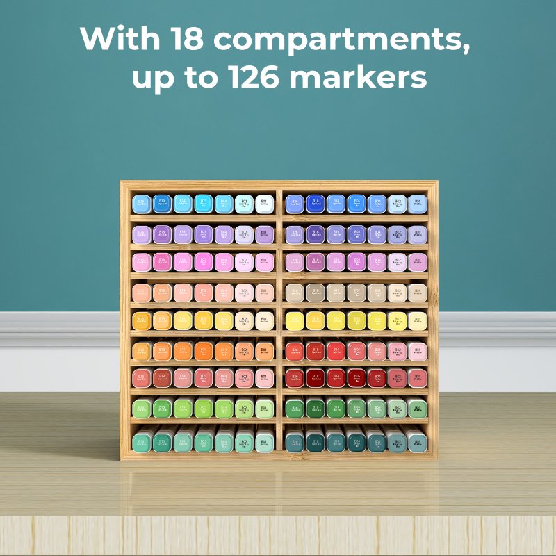 Levede Marker Pen Storage Bamboo 18 Compartment Desk Organiser Craft Stationary