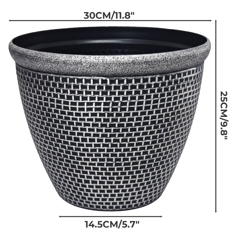 TOQUE 2PCS Plastic Garden Plant Pots 30cm Round Outdoor Planters Drainage Holes