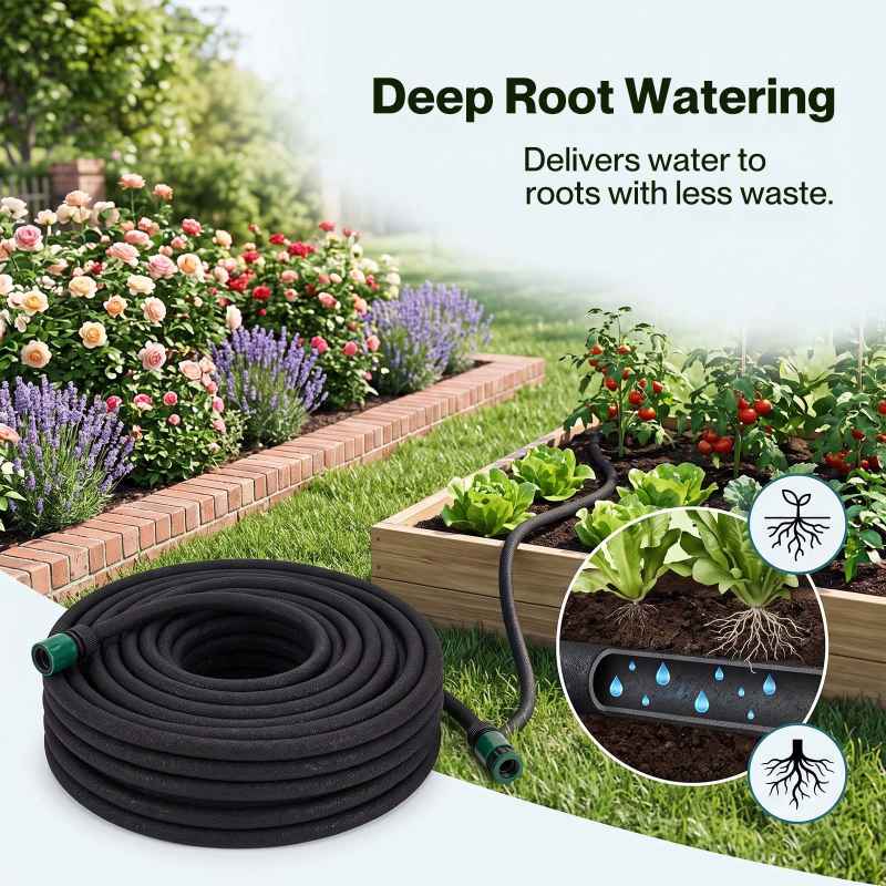 Traderight Soaker Hose 50m Drip Irrigation Deep Root Watering For Gardens Black