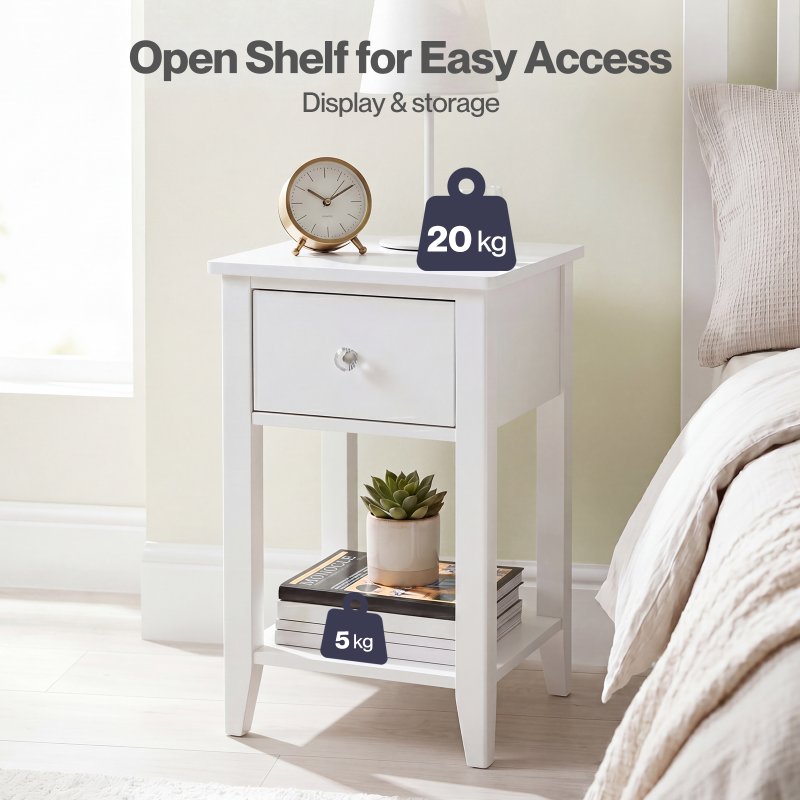 Levede Bedside Table Slim Modern End Table Drawer & Shelf Bedroom White