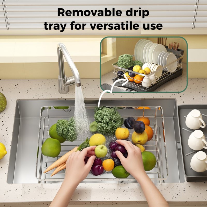 Toque Dish Drainer Drying Rack Stainless Steel Plate Cutlery Holder Drip Tray