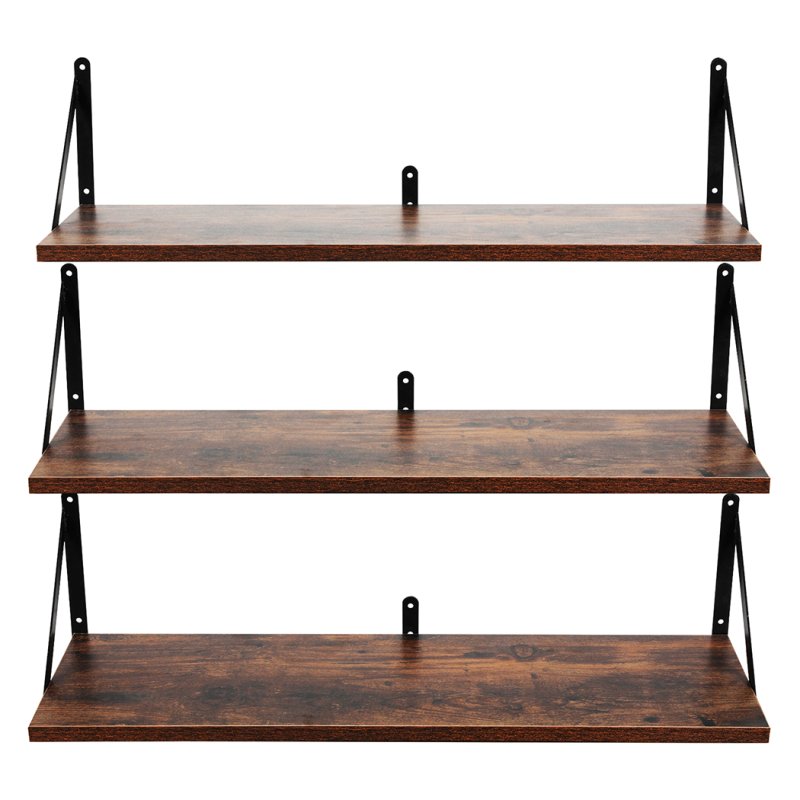 Levede Floating Shelves Wall Wood Rustic with Brackets Vintage Brown Set of 3