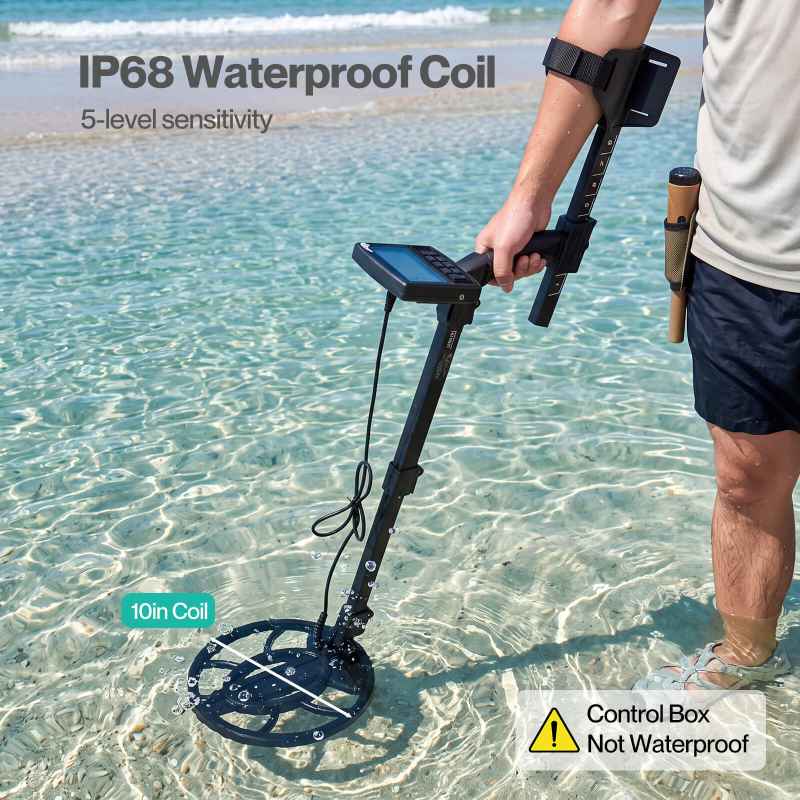 Traderight Metal Detector For Adults 5 Mode DSP LCD Gold IP68 Waterproof Black