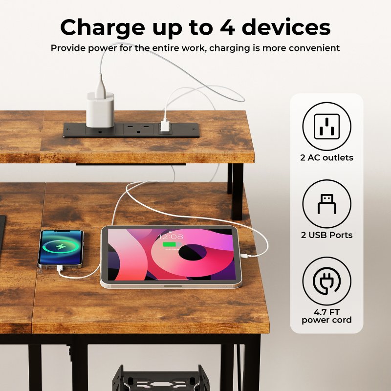 Levede Gaming Desk Computer Table with Monitor Shelf Power Outlets RGB Light
