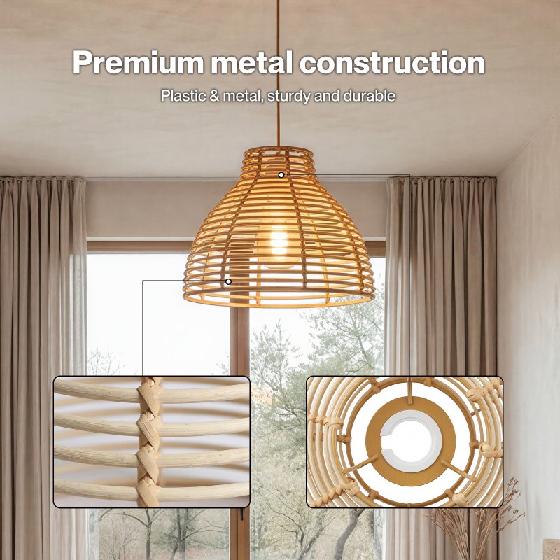 Emitto Ceiling Light Shade Wicker Basket Style Plastic Lampshade Pendant 2PCS