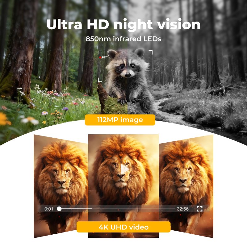 Centra Solar Trail Camera 4K 112MP Hunting Game Cam Wifi Bluetooth 64GB Card