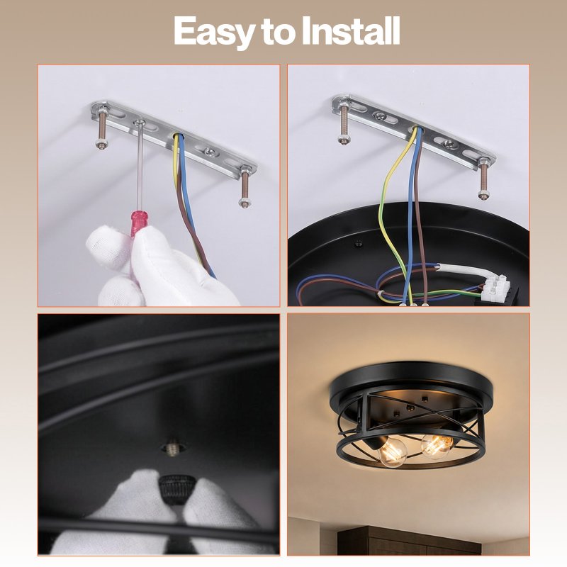 Emitto Ceiling Lights E27 Metal Cage Adjustable Heads Kitchen Fixture Black
