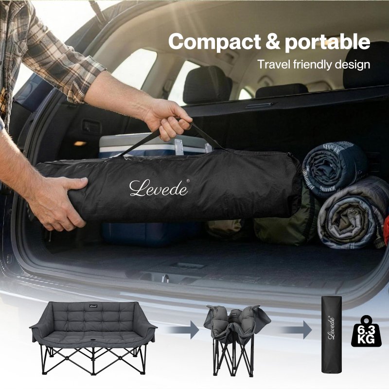 Levede Folding Double Camping Chair 2 Seater Outdoor Sofa Chair Heavy Duty 300KG