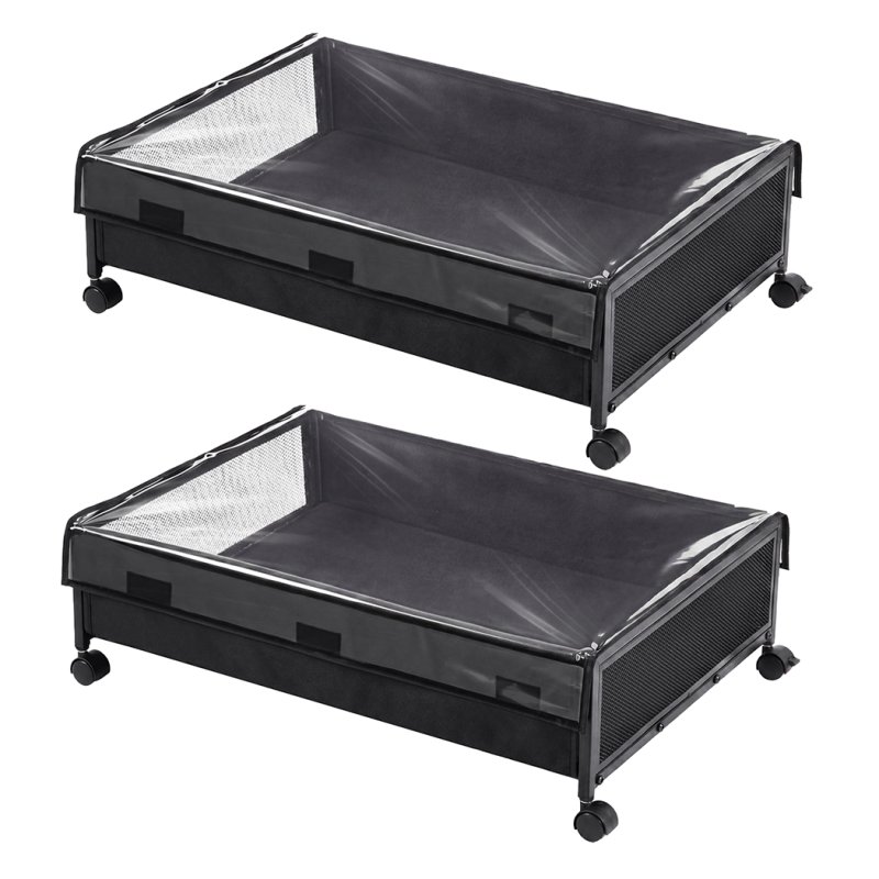 Levede Under Bed Storage Box with Lid Wheels,48L ,Metal Frame,Black