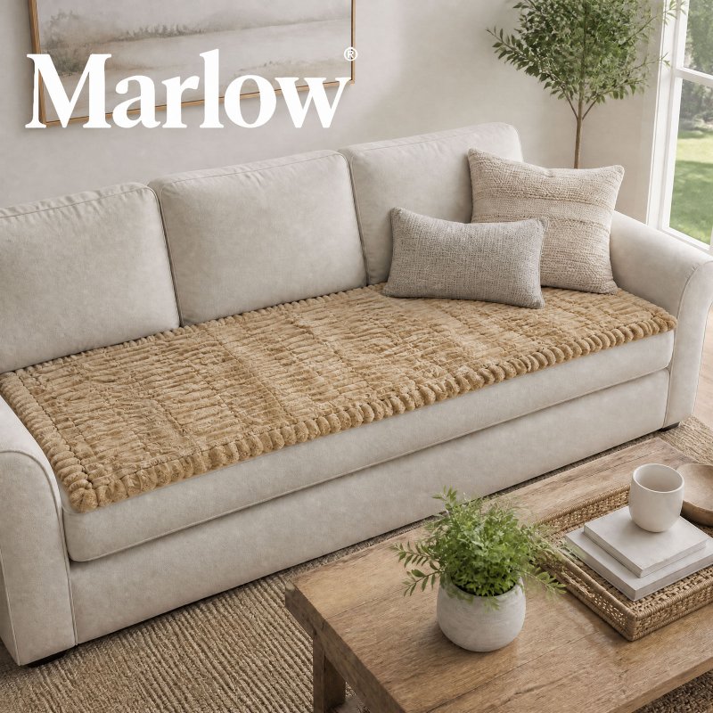 Marlow Corduroy Sofa Cover Pet Friendly Non Slip Washable 70 x 180cm Light Camel