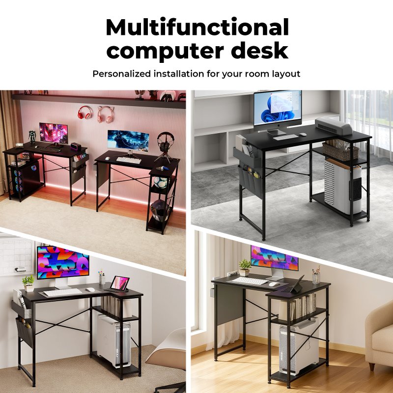 Levede L Shaped Gaming Desk with Storage Bag in Black Colour