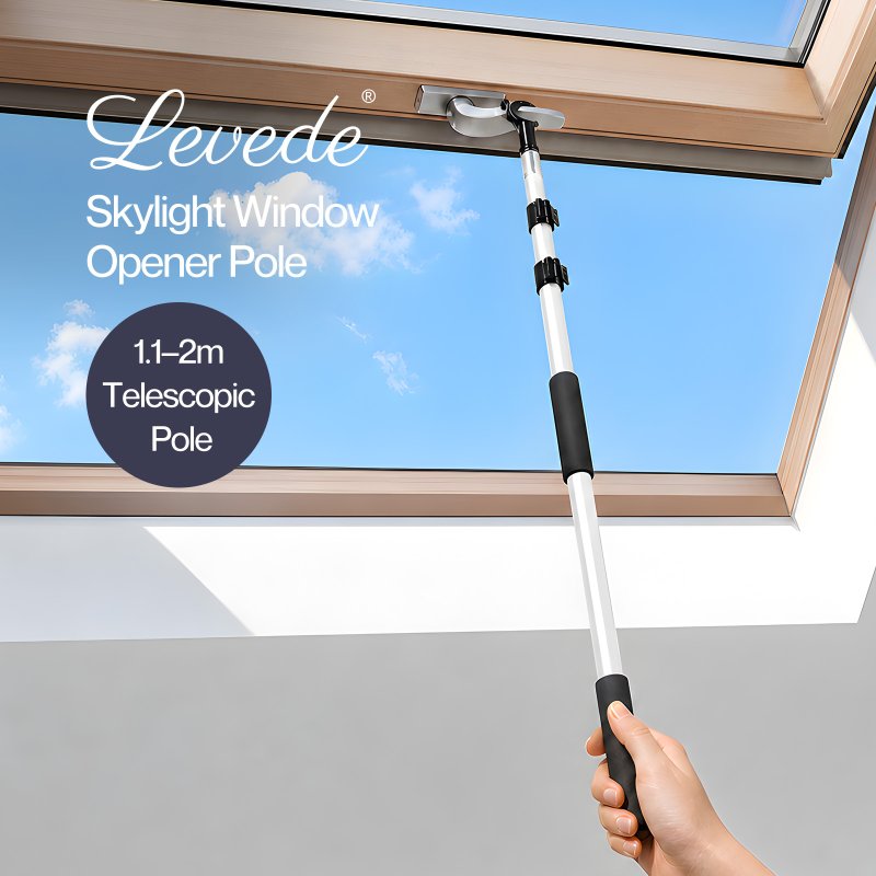 Levede Skylight Opener Telescopic Window Pole 1.1-2m Roof Window Aluminium Black