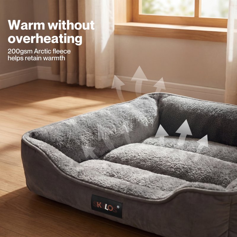 Skylos Orthopedic Dog Bed Large Soft Arctic Velvet Pet Bed Mattress Anti-Slip XL