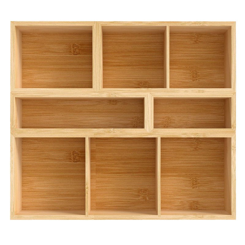 Toque 5 Pcs Bamboo Drawer Organizer Multi-Use Storage Box with Removable Divider