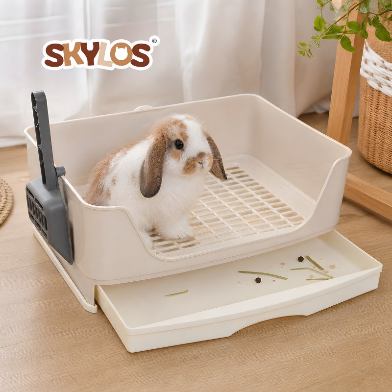 Skylos Rabbit Litter Tray Drawer Box Easy-Clean Secure for Indoor Cage Use Brown