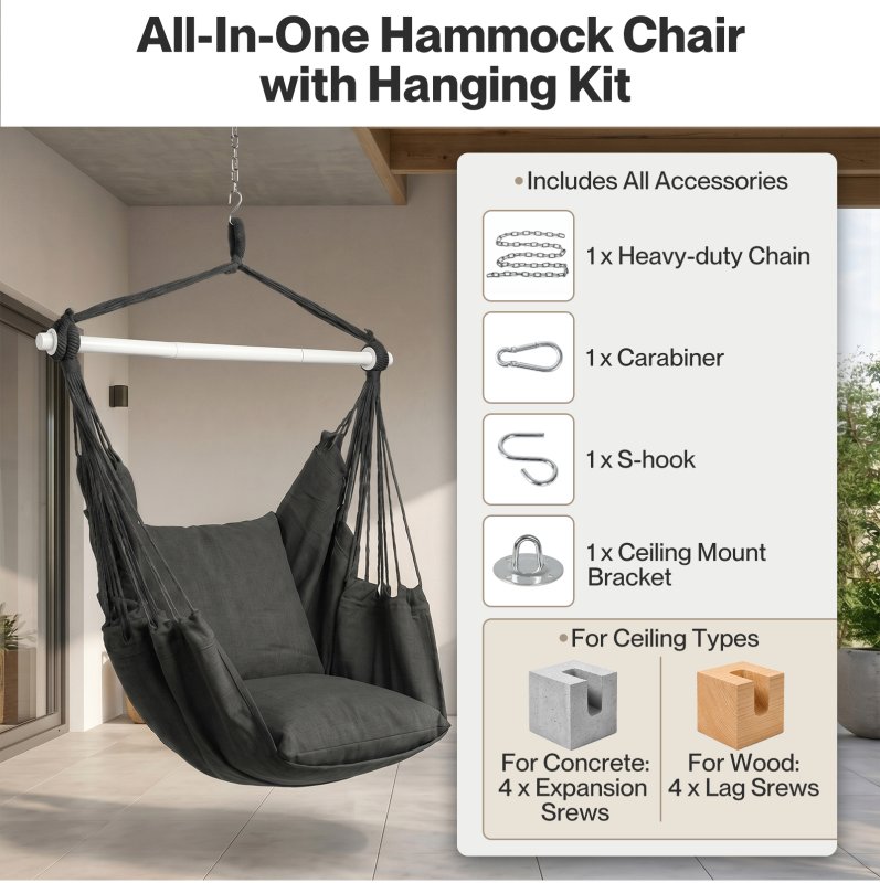 Mountview Hammock Chair Hanging Rope Swing Seat Indoor Outdoor with Cushions