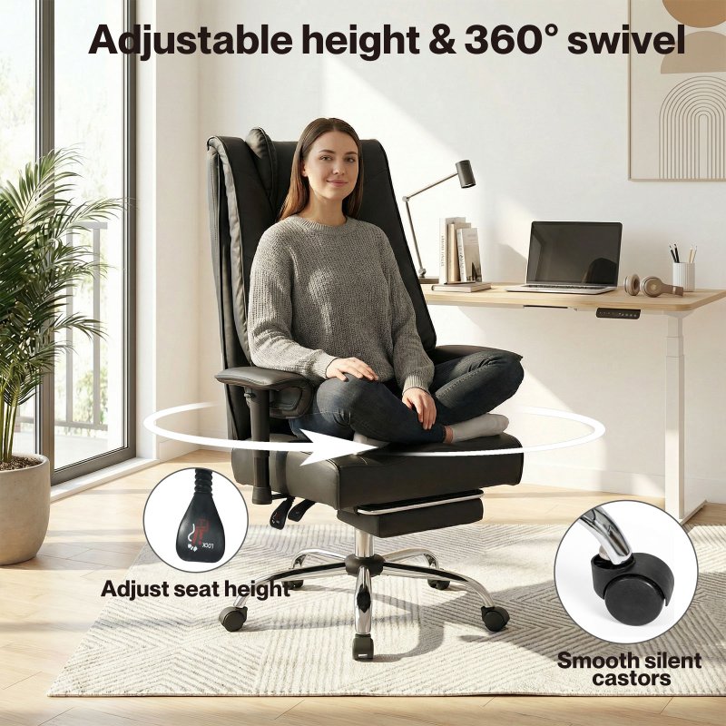 Levede Office Chair Big Tall High Back Heavy Duty PU Recliner Executive Chair