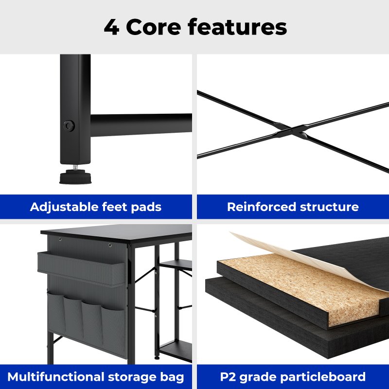 Levede L Shaped Gaming Desk with Storage Bag in Black Colour