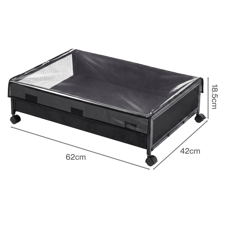 Levede Under Bed Storage Box with Lid Wheels,48L ,Metal Frame,Black