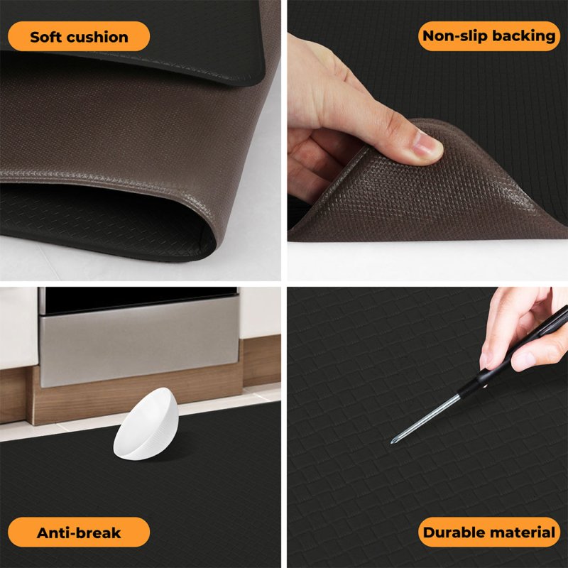 Marlow Kitchen Mat 2PCS Non Slip Woven Rubber Floor Mat Absorbent Runner BLack