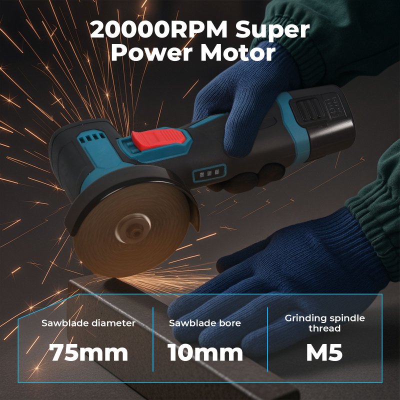 Traderight Mini Cordless Angle Grinder 2 Battery Charger Polishing Cutting 12V