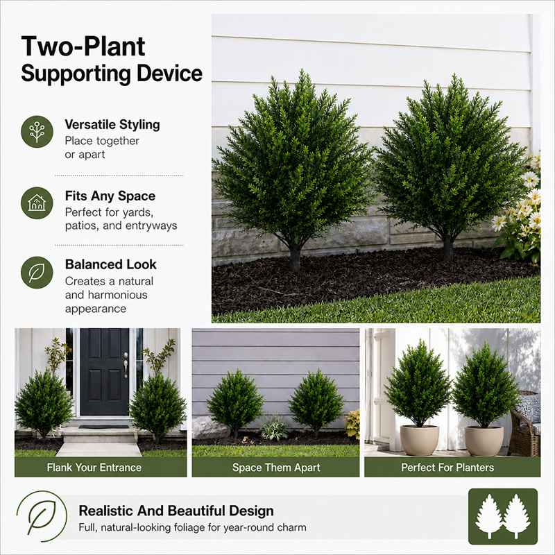 Lambu Artificial Cedar Topiary Balls Set of 2 Ground Spike Patio Garden Green