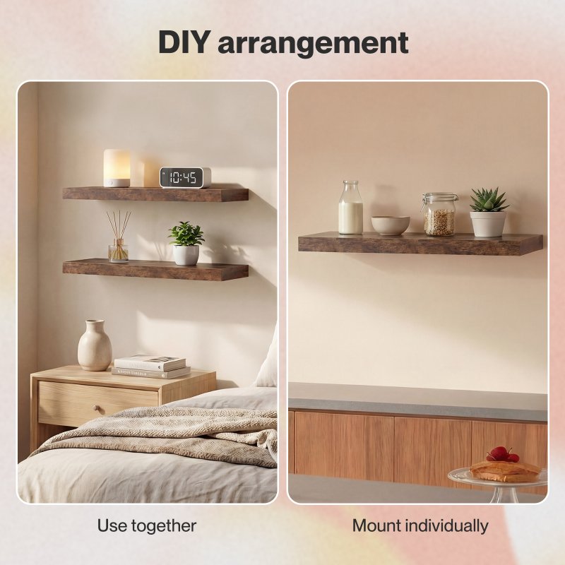 Levede Floating Shelf Wall Mounted Storage Modern Easy Assembly 2 PCS Brown