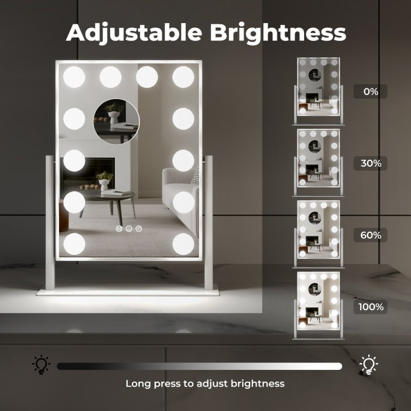 Emitto LED Hollywood Makeup Vanity Mirror Dimmable 3 Colour Lights 31x47cm
