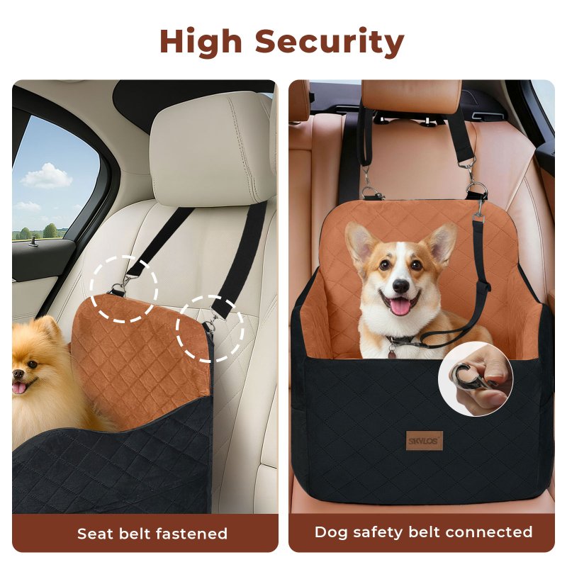 Skylos Dog Booster Car Seat Portable Pet Puppy Travel Carrier Bed Basket Brown