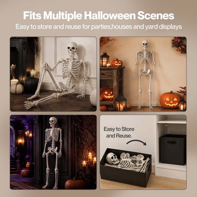 Yezi Halloween Skeleton Life Size Posable Jointed Decoration Haunted House White