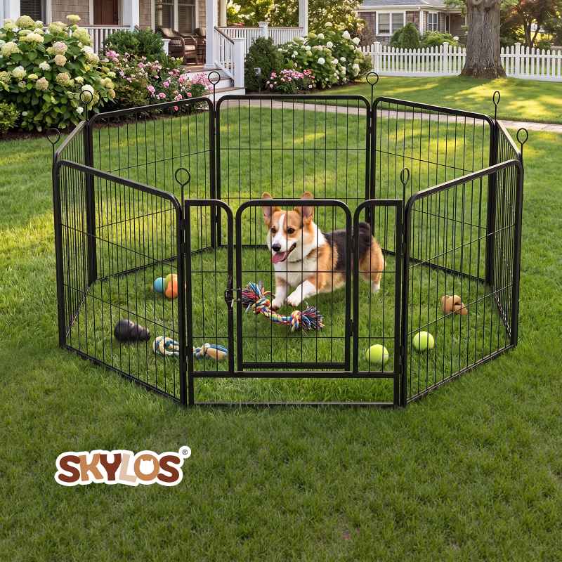 Skylos Dog Pen 8 Pcs Steel 60cm Foldable Indoor Outdoor Pet Enclosure Black