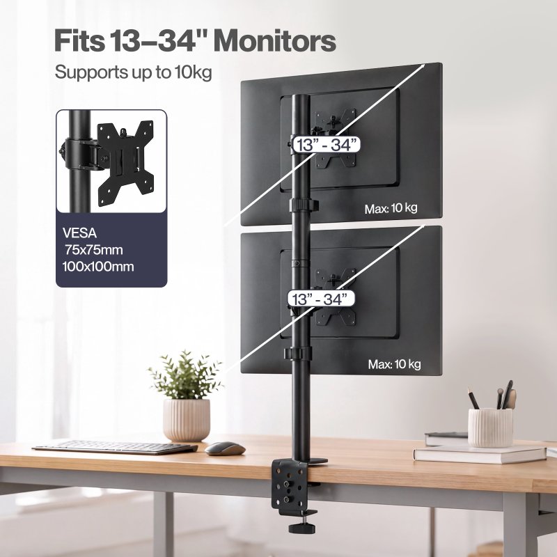Levede Dual Monitor Arm Adjustable Desk Mount For 13-34 Inch Computer Black