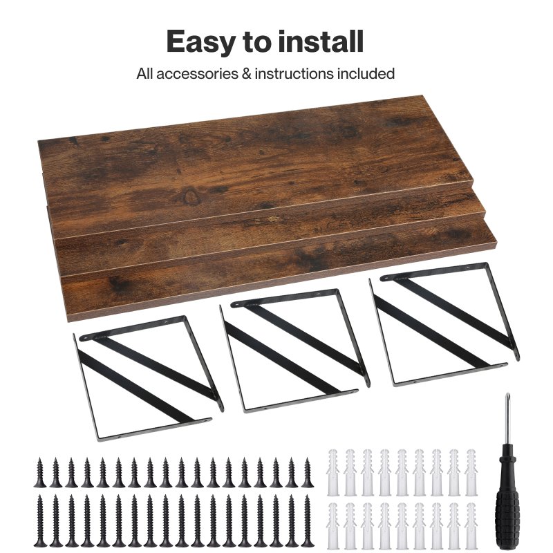 Levede Floating Shelves Wall Wood Rustic with Brackets Vintage Brown Set of 3