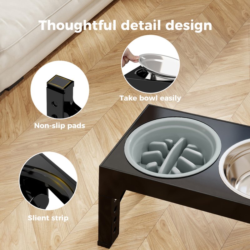 Skylos Elevated Dog Bowls 2 Stainless Steel Bowls and 1 Slow Feeder Bowl