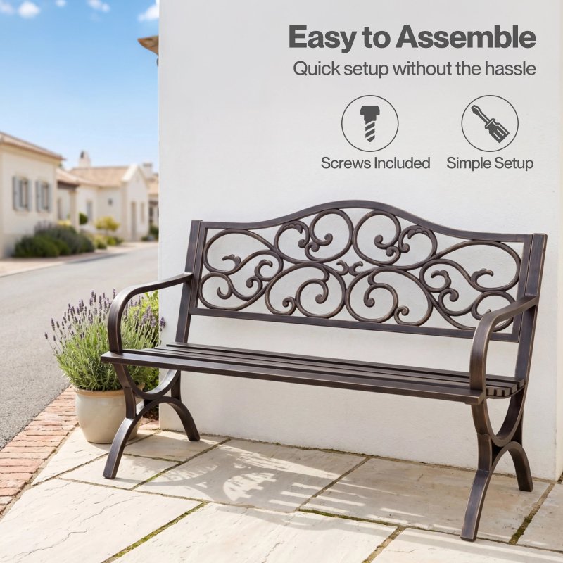 Levede Garden Bench,Outdoor Bench,300kg Metal,Floral Pattern Bronze