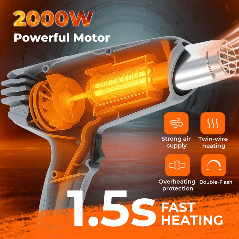 Traderight 2000W Heat Gun Hot Air Blower 2 Temperature Paint Remover 4 Nozzles