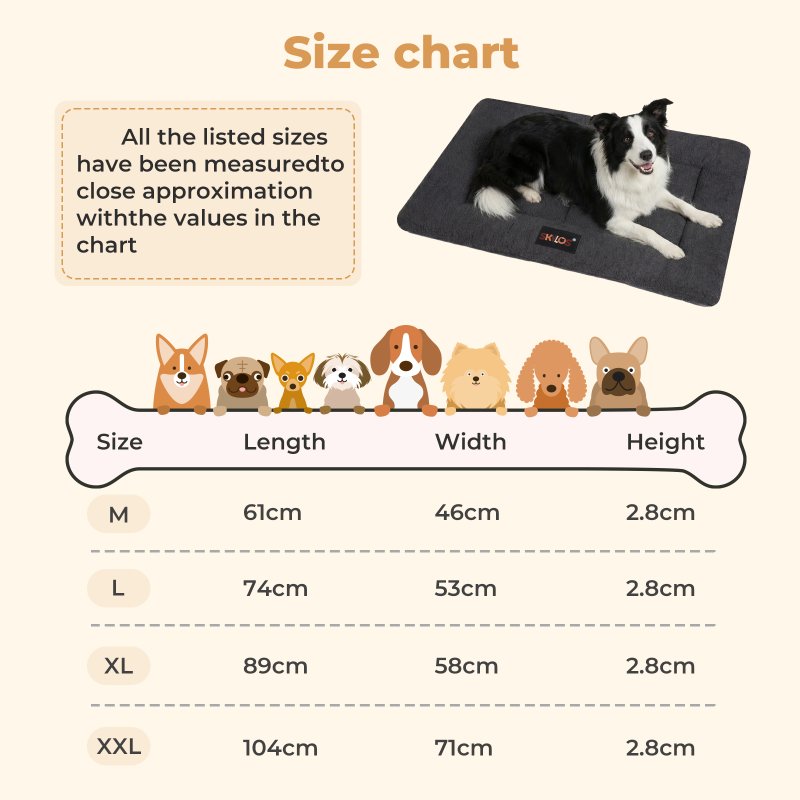 SKYLOS Large Dog Bed Foam Mattress Plush Pet Bed Non Slip Crate Mat XL 89x58cm