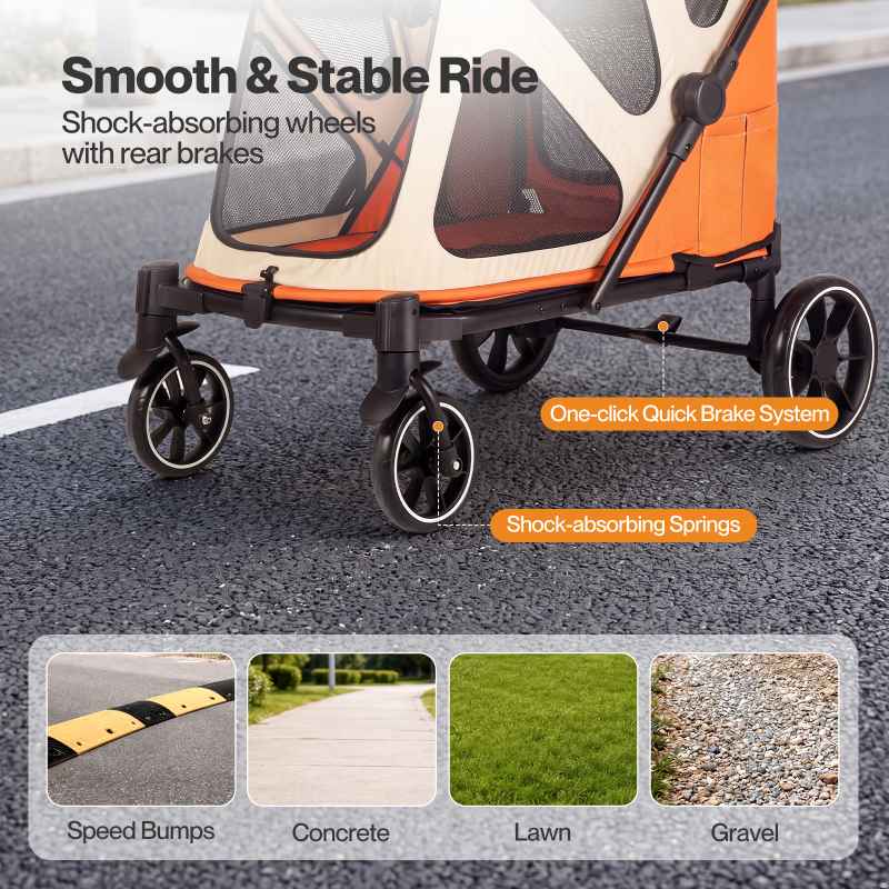 Skylos Dog Pram Stroller Foldable Pet Pushchair with Brake Suspension Orange