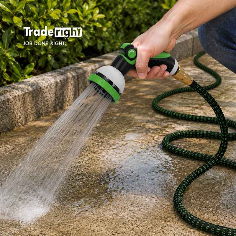 Traderight Expandable Garden Hose 10m to 30m 10-Pattern Nozzle Kink-Free Green