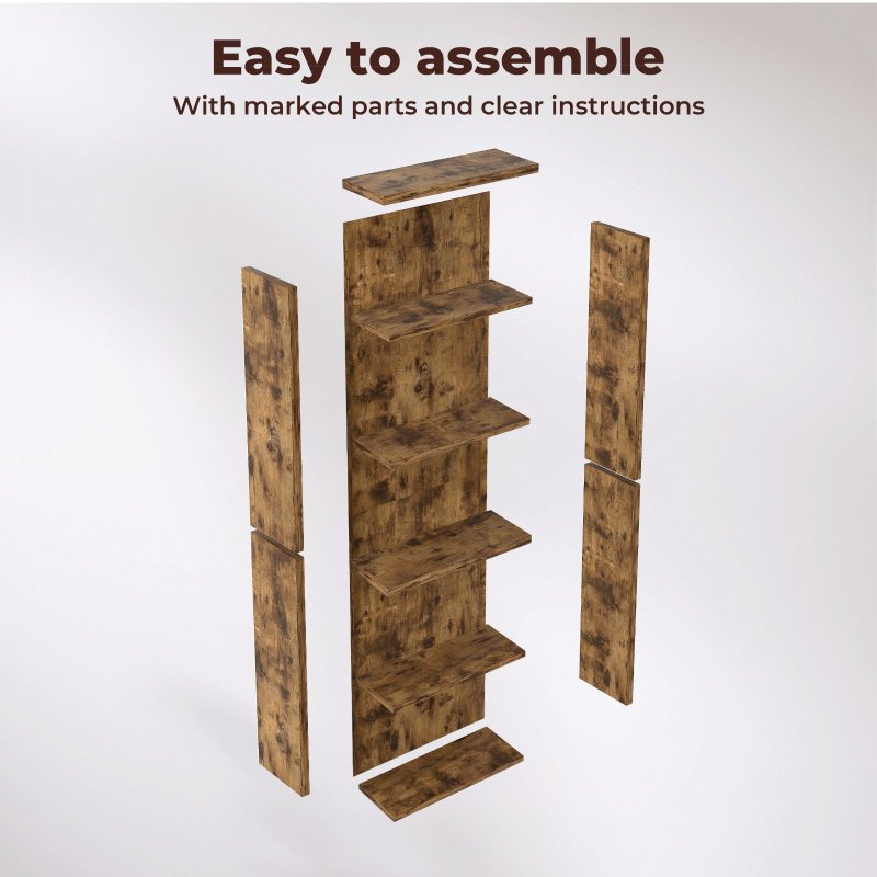Levede Slim Bookcase Tall Bookshelf 6 Tier Adjustable Shelf Living Room Walnut