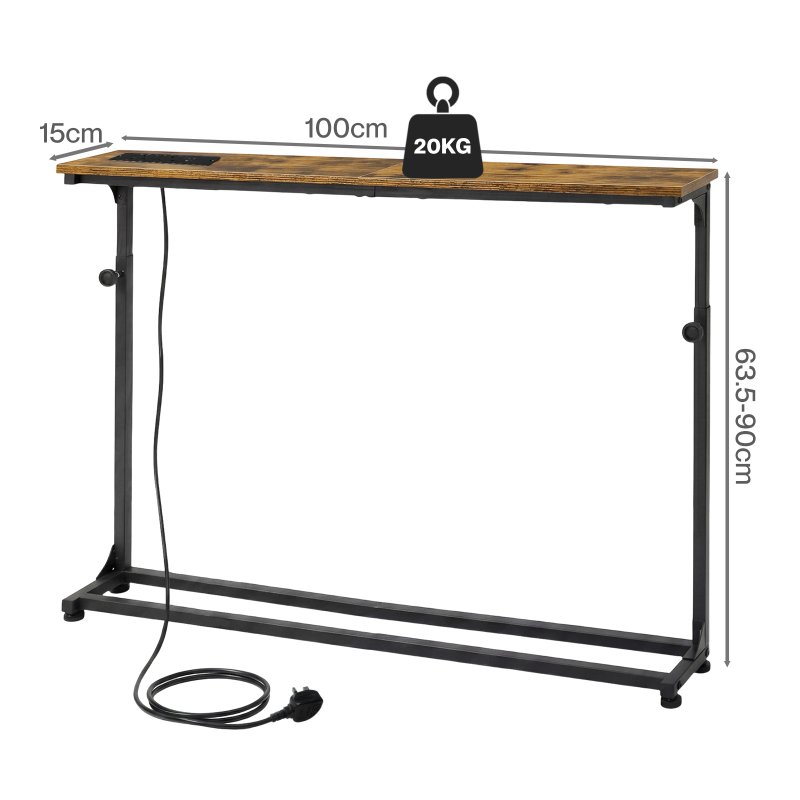 Levede Console Table Slim Height Adjustable with Outlets for Entryway Sofa Black
