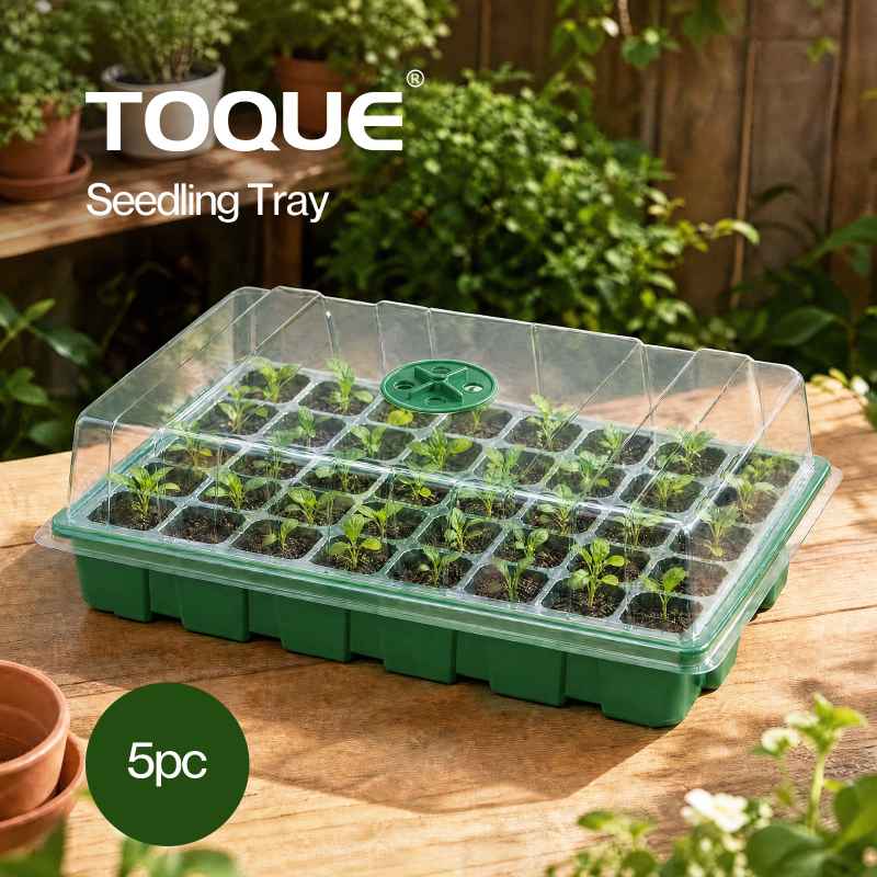 TOQUE Seed Trays 5Pc Clear View With Lids 40 Cell Propagators For Plants Green