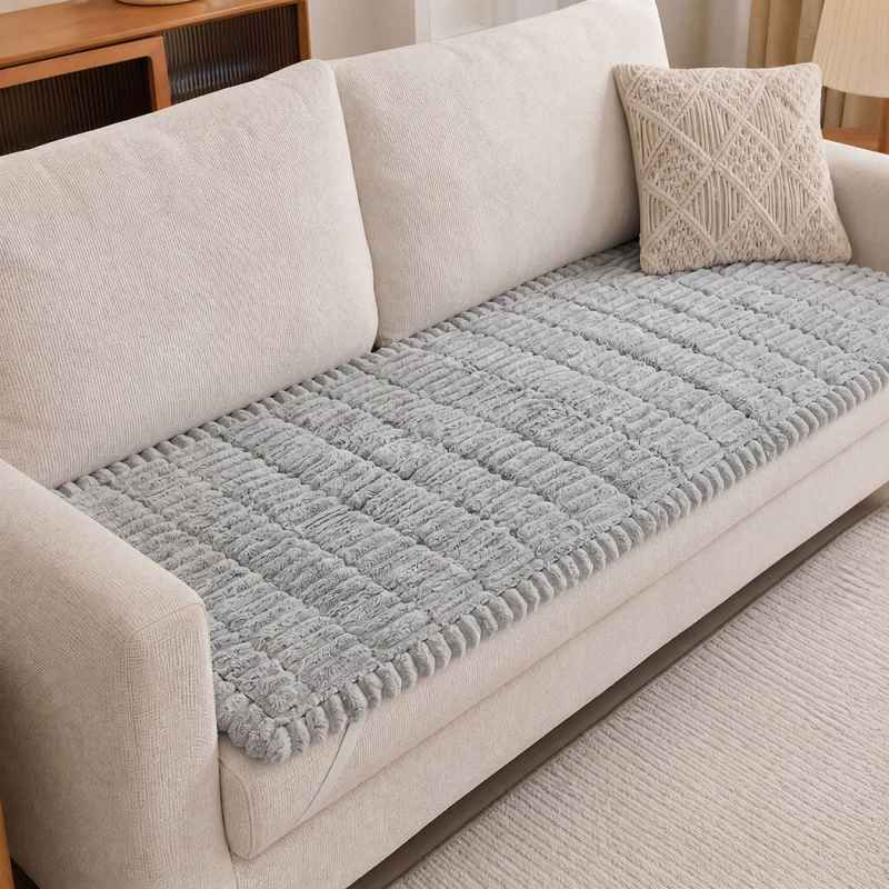 Marlow Corduroy Sofa Cover Pet Friendly Non Slip Washable 70 x 180cm Light Grey