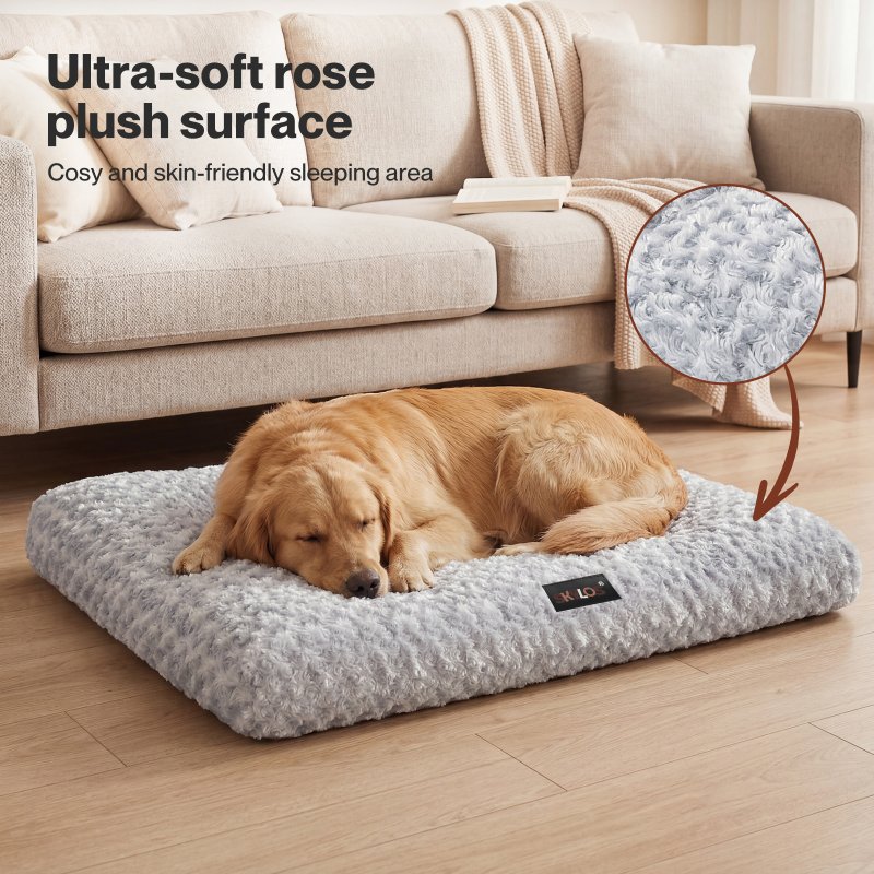 SKYLOS Large Dog Bed Plush Soft Rose Velvet Non-Slip Pet Crate Keneel Mat 3XL