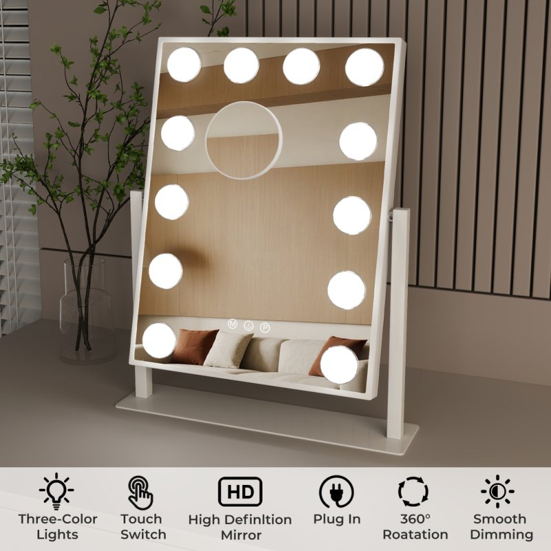 Emitto LED Hollywood Makeup Vanity Mirror Dimmable 3 Colour Lights 31x47cm