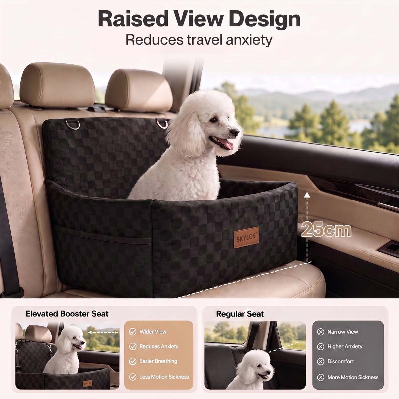 Skylos Large Dog Car Seat Booster Dual-Sided Plush Cool Bed Washable Black
