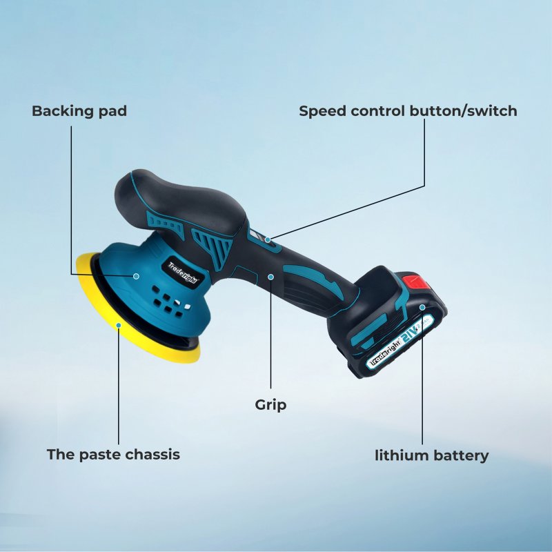 Traderight Cordless Car Polisher Buffer Sander Polishing Machine with 2 Battery