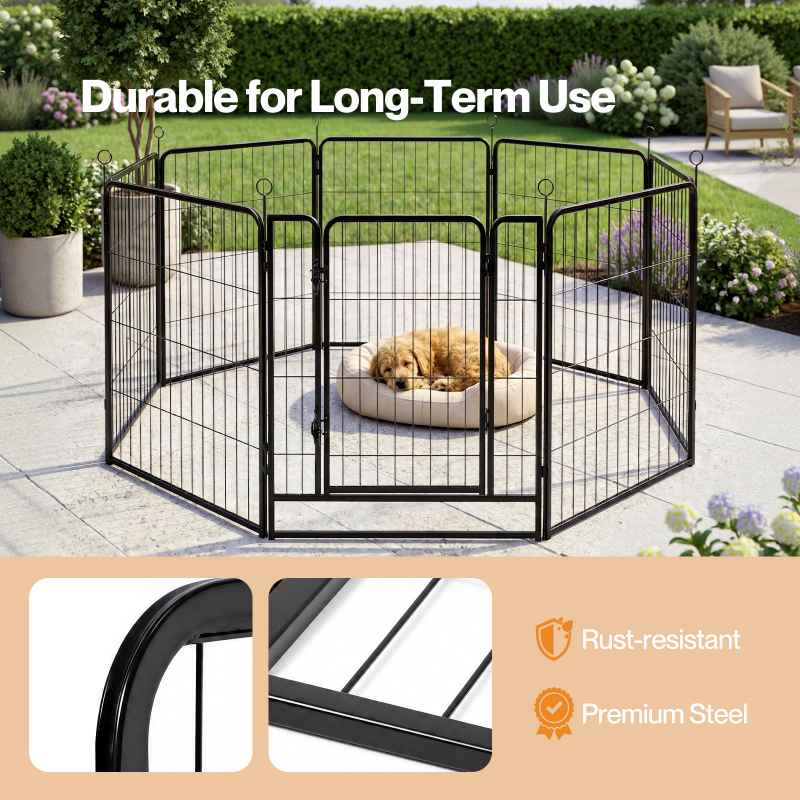 Skylos Dog Pen 8 Panel Steel Playpen Foldable Indoor Outdoor Pet Enclosure Black